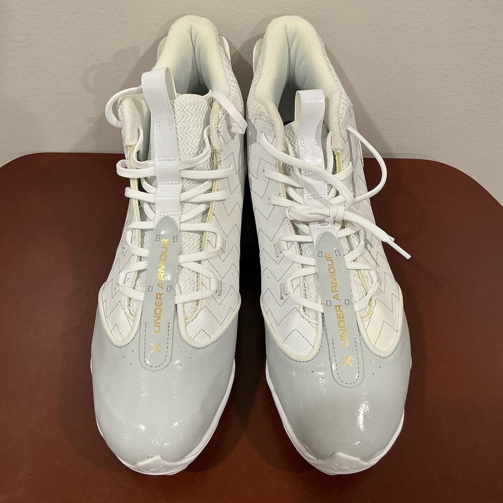 MENS SIZE 15 Under Armour Harper 9 Pro TPU Baseball Cleats WHITE/GOLD New No Box - Picture 4 of 6